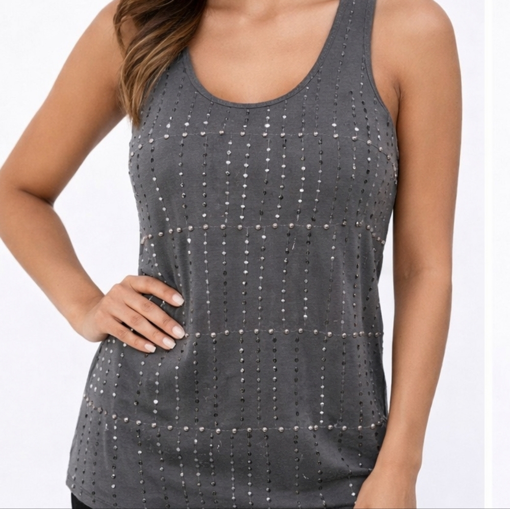 Express Gray Sequin Embellished Tank Top